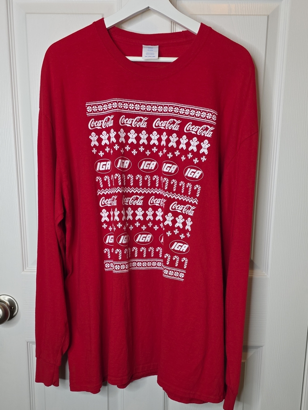 Coca Cola x IGA Christmas Red & White Long Sleeve T-Shirt, Unisex 2XL